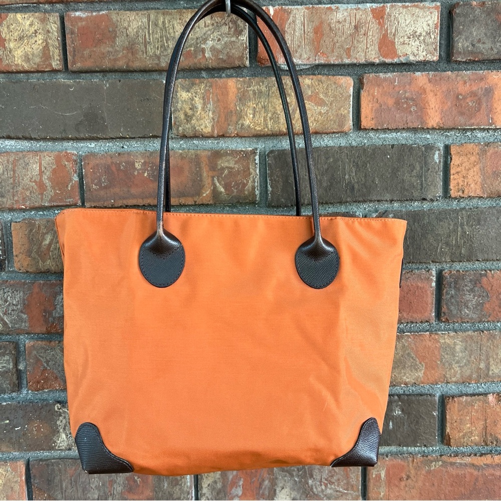Herve Chapelier Nylon Top Zip Double Handle Tote Burt Orange Handbag